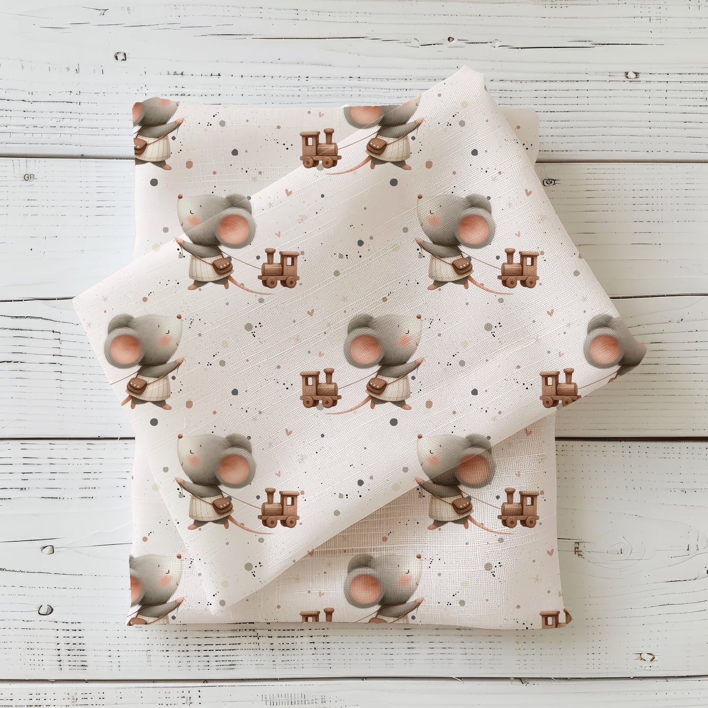 Kleine Maus auf Reisen | Maus Stoff Meterware | Kinderstoff für Kleidung