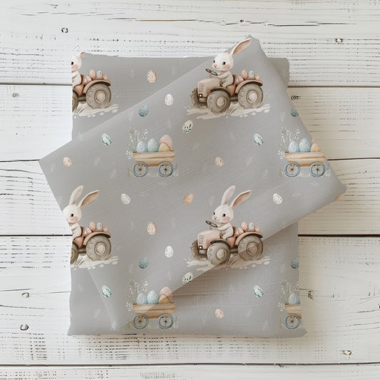 Hoppel auf dem Land Grau | Hasen Stoff Meterware | Baby- und Kinderstoff