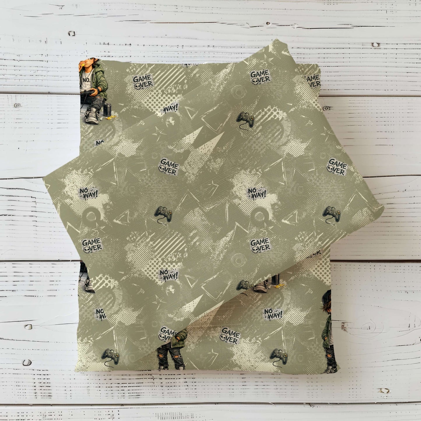 Kinderstoff Kombi Jersey | Rib Jersey | French Terry Meterware im Vintage Gaming Look