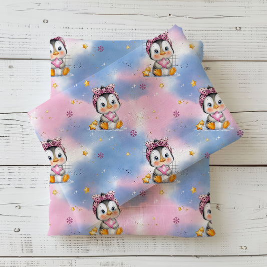 Kinderstoff French Terry Meterware „Sternenbote Pinguin"  als 0,5m Lagerware
