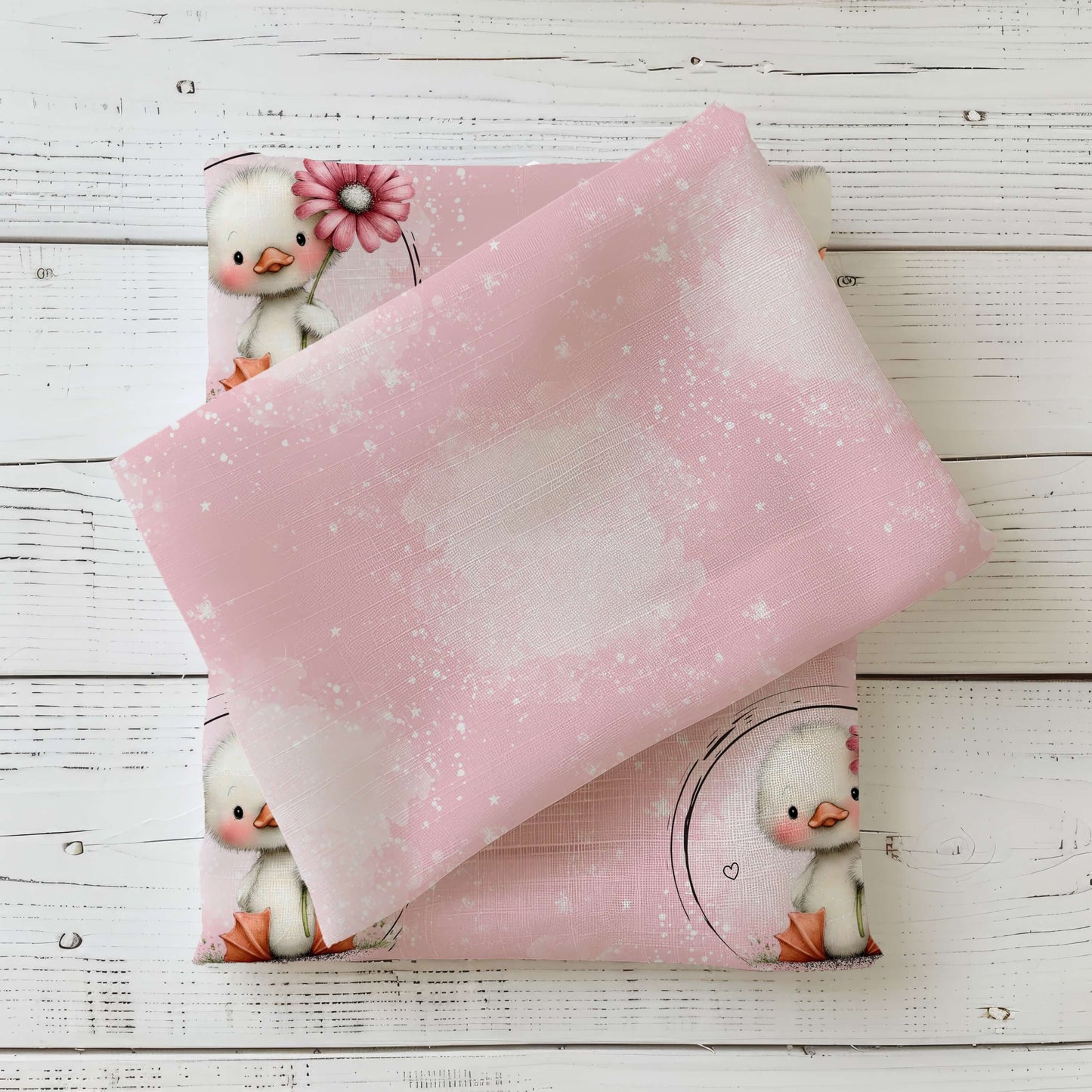 Kombi Stoff „Kleines Glücksküken“ – Jersey, Rib Jersey & French Terry Meterware in Rosa