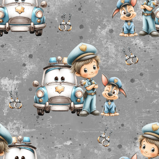 Mini-Polizei im Einsatz | Polizei Stoff Meterware | Kinderstoff