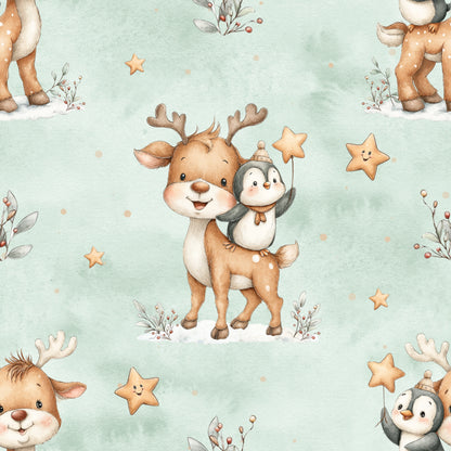 Jersey oder French Terry „Rentier & Pinguin" Weihnachten