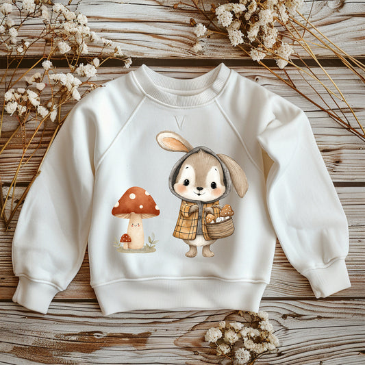 Bügelbild "Pilzsammler Hase" für Textilien