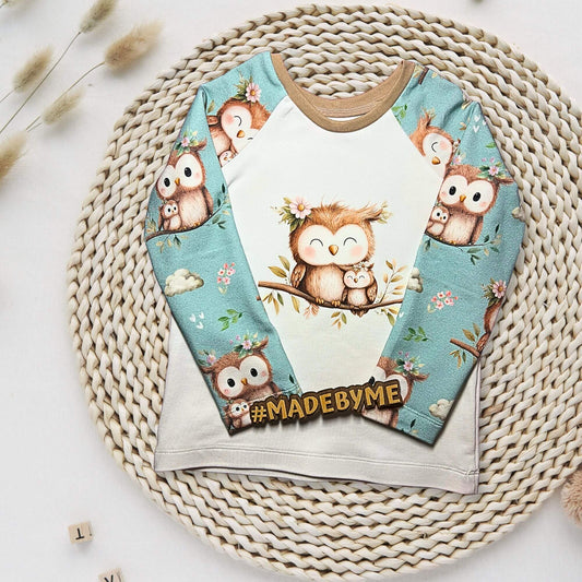Raglan Sweatshirt Kinder "Eule" weiß – French Terry