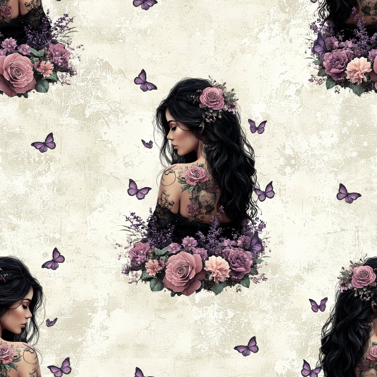 Sternenrose Romance | Rosen Tattoo Stoff Meterware