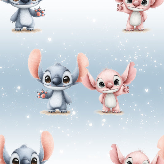 Ohana Freunde | Ohana  Stoff Meterware | Kinderstoff blau