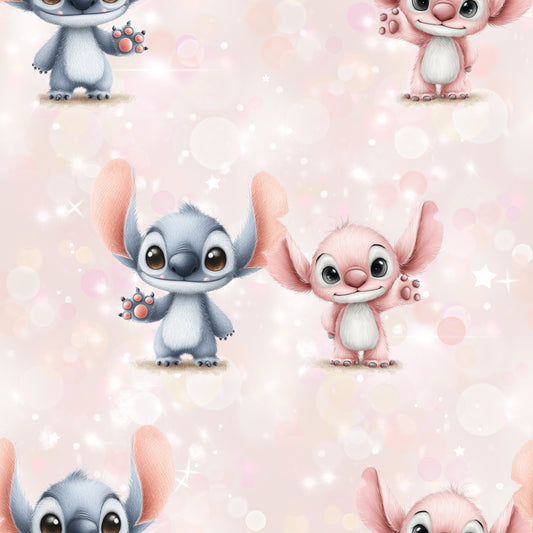 Ohana Freunde | Ohana  Stoff Meterware | Kinderstoff rosa