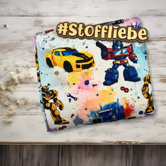 French Terry "Robotcars" Regenbogen - 0,5m