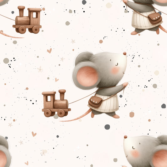 Kleine Maus auf Reisen | Maus Stoff Meterware | Kinderstoff für Kleidung