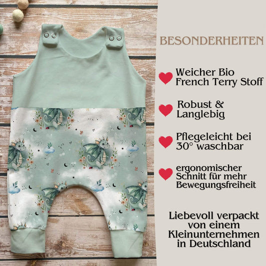 Handmade Baby Strampler "Drache" mint- geteilt