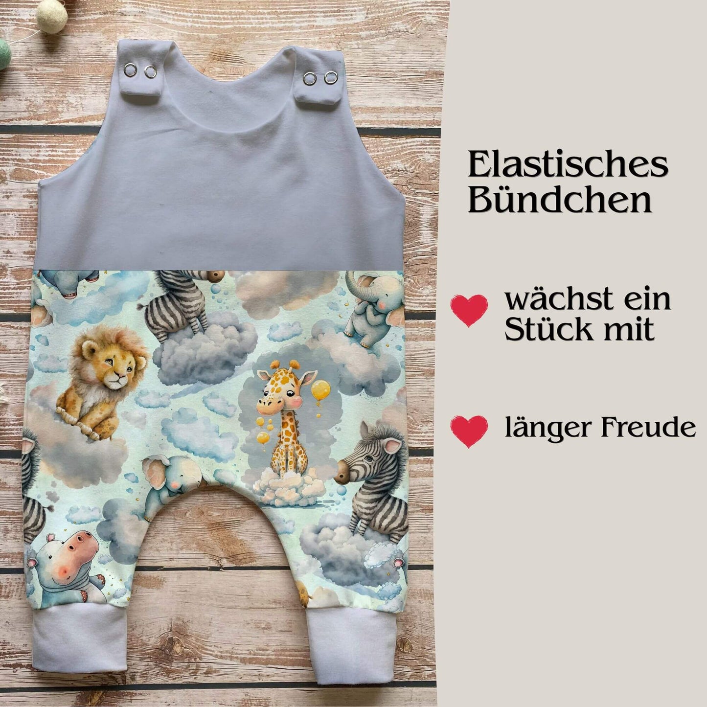 Handmade Baby Strampler "Safari träume" blau- geteilt