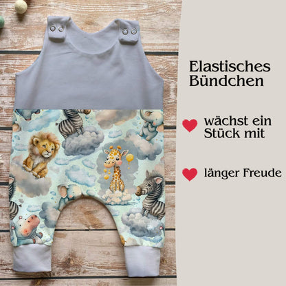 Handmade Baby Strampler "Safari träume" blau- geteilt