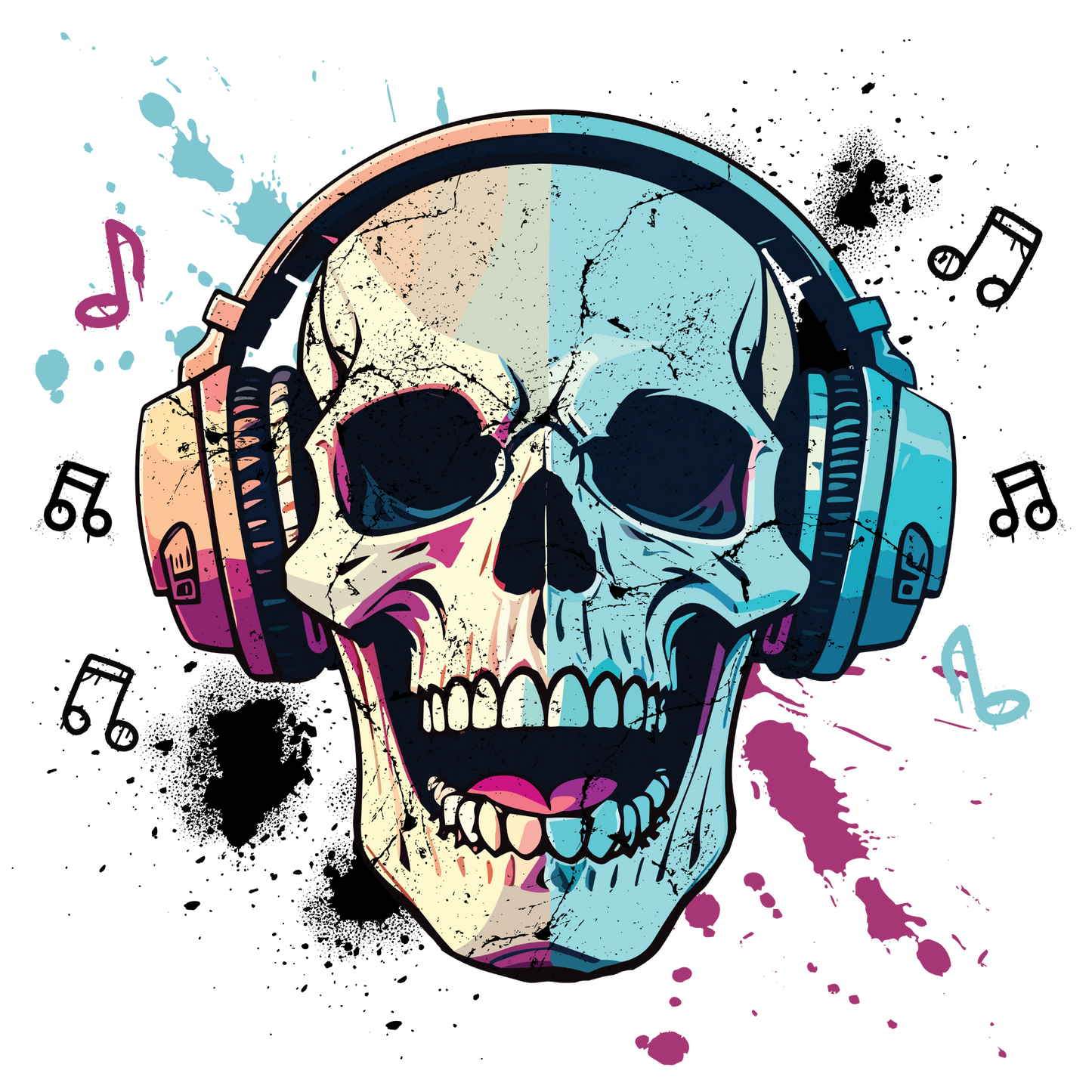 Glitzer-/Bügelbild "Totenkopf mit Kopfhörer