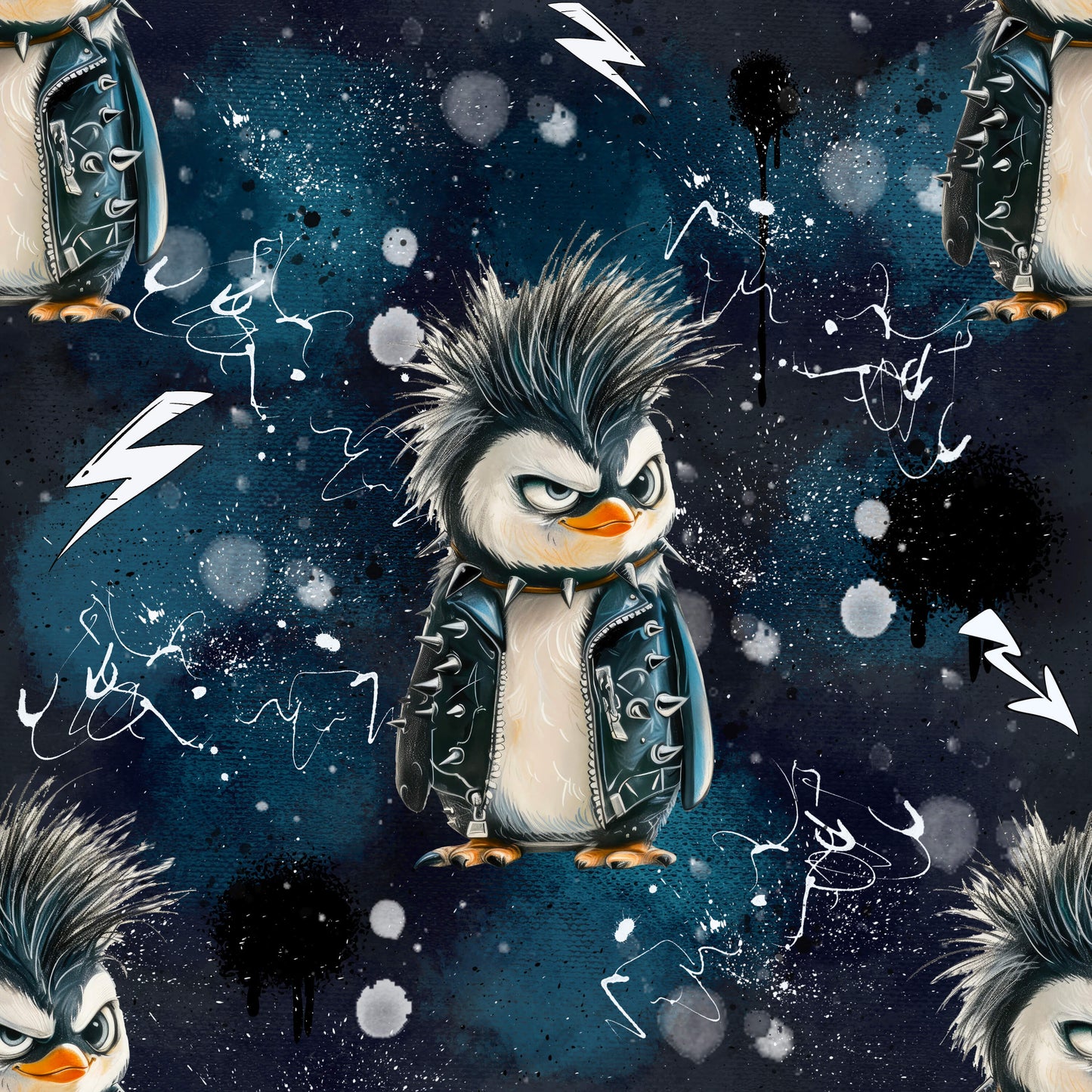 Grumpel Punk Pinguin | Pinguin Stoff Meterware | Kinderstoff