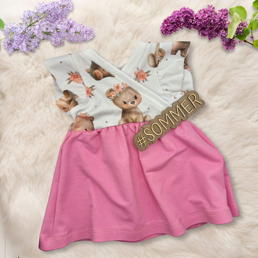 Handmade Baby Wickelkleid "kleine Bären" mit rosa