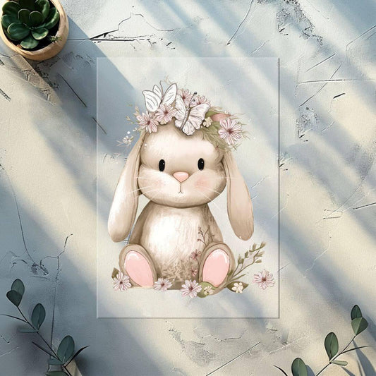 Bügelbilder für Textilien "Hase Blumenkranz" - Glitzer Bügelbild