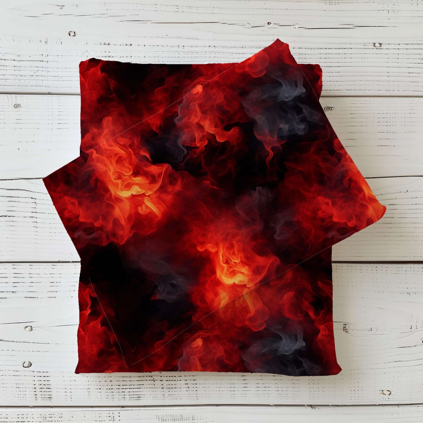 Dunkler abstrakter Feuer Stoff in Rot-Schwarz als Meterware – hochwertiger Jersey und French Terry für Hoodies und Statement-Nähprojekte