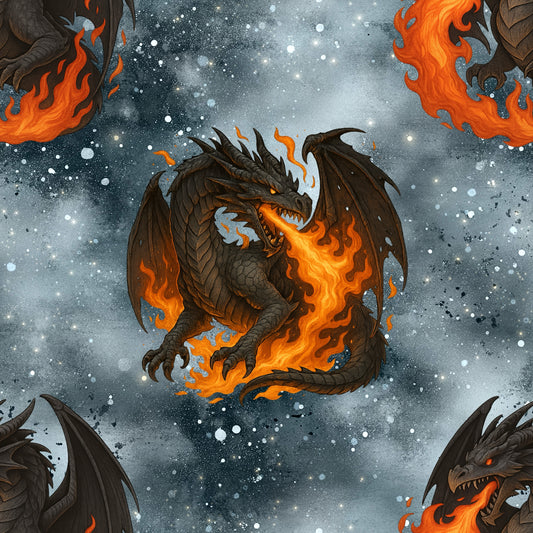 Black Dragon | Drachen Stoff Meterware | Kinderstoff