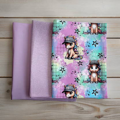 Stoffpaket 0,5m "Cooles Pony" - French Terry | Bündchen | Bügelbild