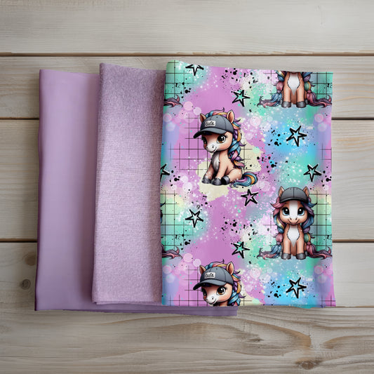 Stoffpaket 1m "Cooles Pony" - French Terry | Bündchen | Bügelbild