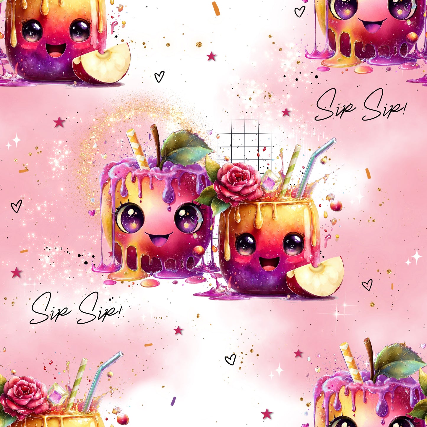 Kawaii Zauberbecher | Früchte Stoff Meterware | Kinderstoff