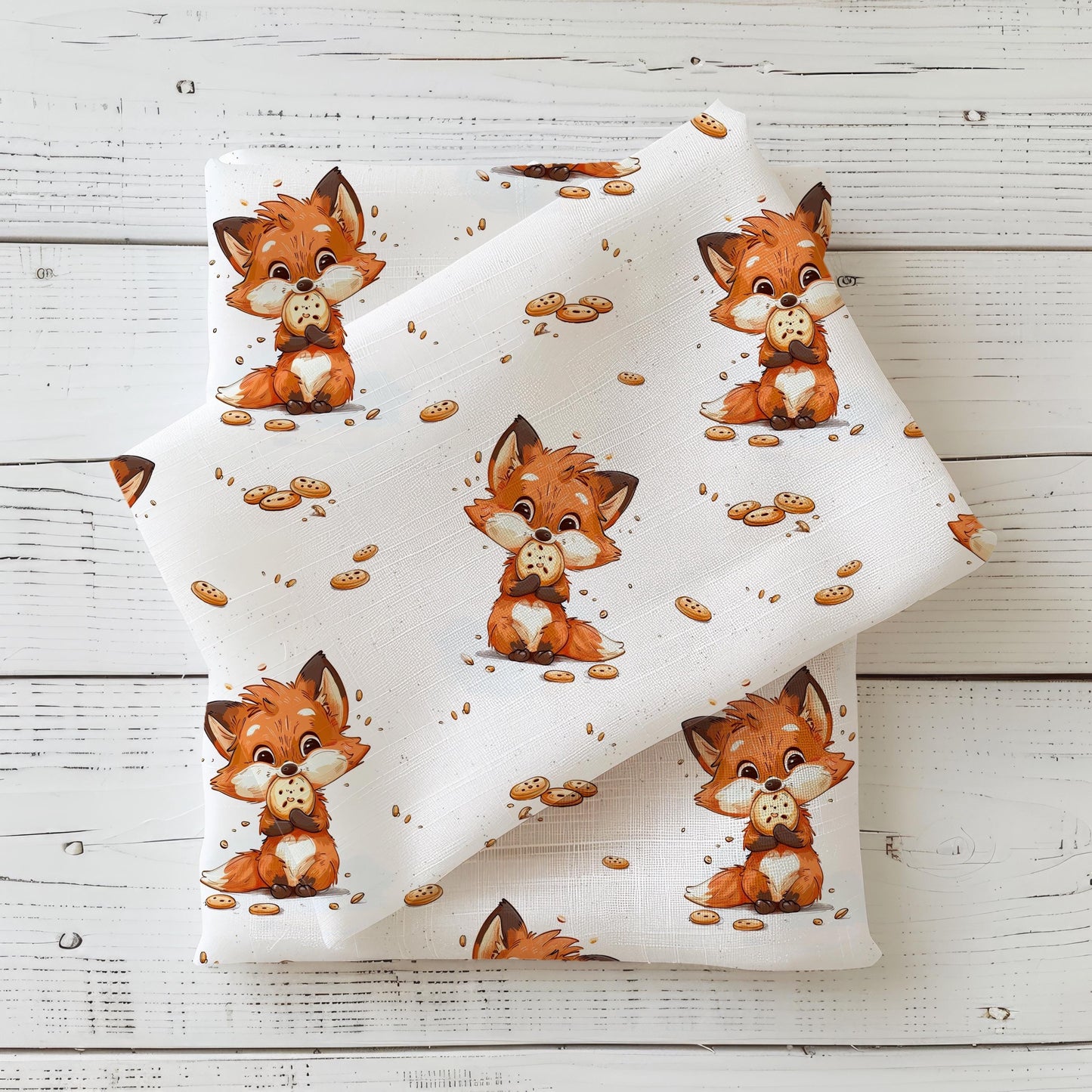 Gefalteter Kinderstoff Fuchs mit Cookie – Bio Jersey oder French Terry als Meterware online kaufen