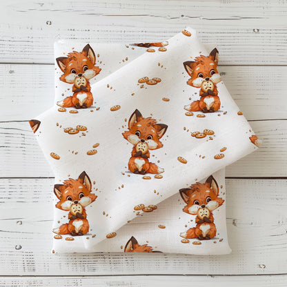 Gefalteter Kinderstoff Fuchs mit Cookie – Bio Jersey oder French Terry als Meterware online kaufen