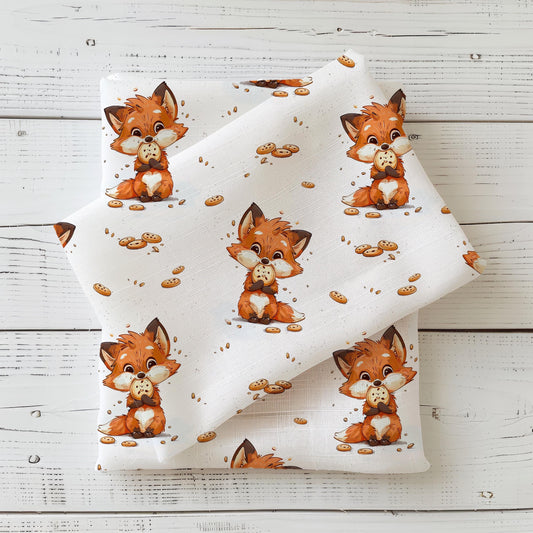 Gefalteter Kinderstoff Fuchs mit Cookie – Bio Jersey oder French Terry als Meterware online kaufen