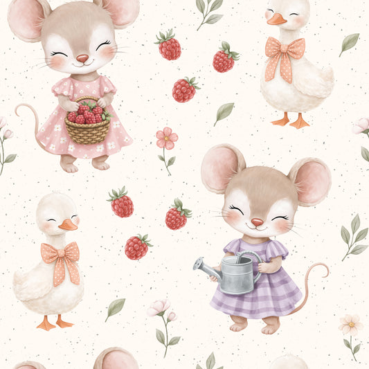 Kinderstoff Landliebe Mäuschen Jersey Rib Jersey French Terry Meterware mit Maus und Ente