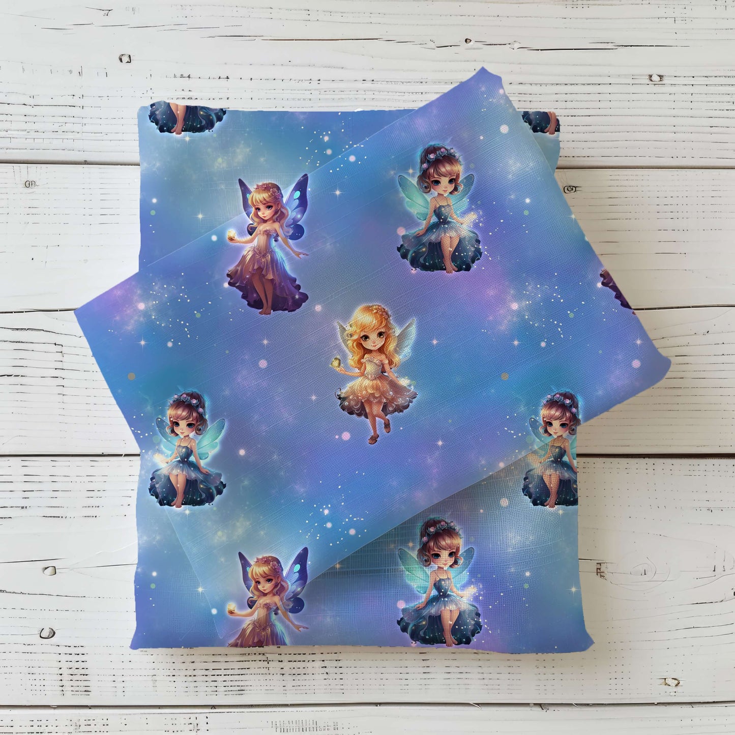 Kinderstoff Sternenfee Jersey Rib Jersey French Terry Meterware mit Feenmotiv