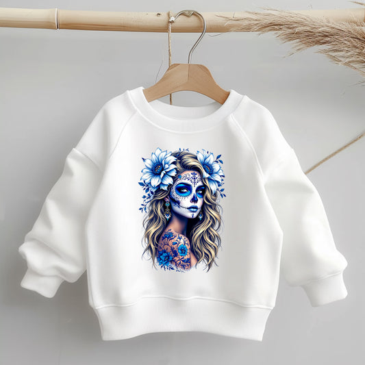 Glitzer-/Bügelbild "la Catrina" in Blau & Weiß