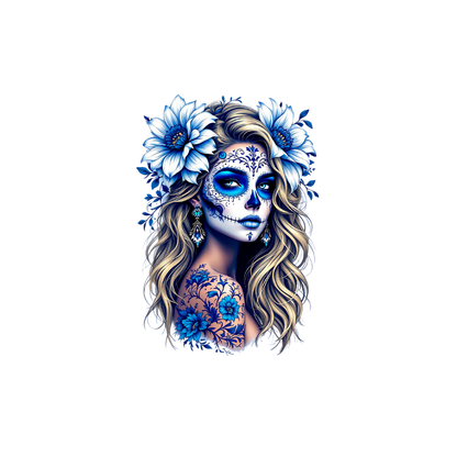 Glitzer-/Bügelbild "la Catrina" in Blau & Weiß