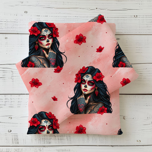 Stoffe Meterware "la Catrina" rot - Jersey oder French Terry