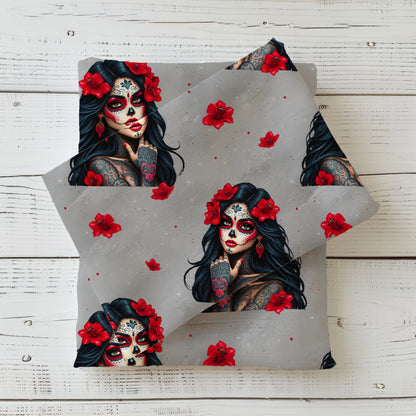 Stoffe Meterware "la Catrina" grau - Jersey oder French Terry
