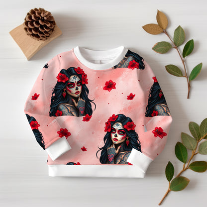 Stoffe Meterware "la Catrina" rot - Jersey oder French Terry