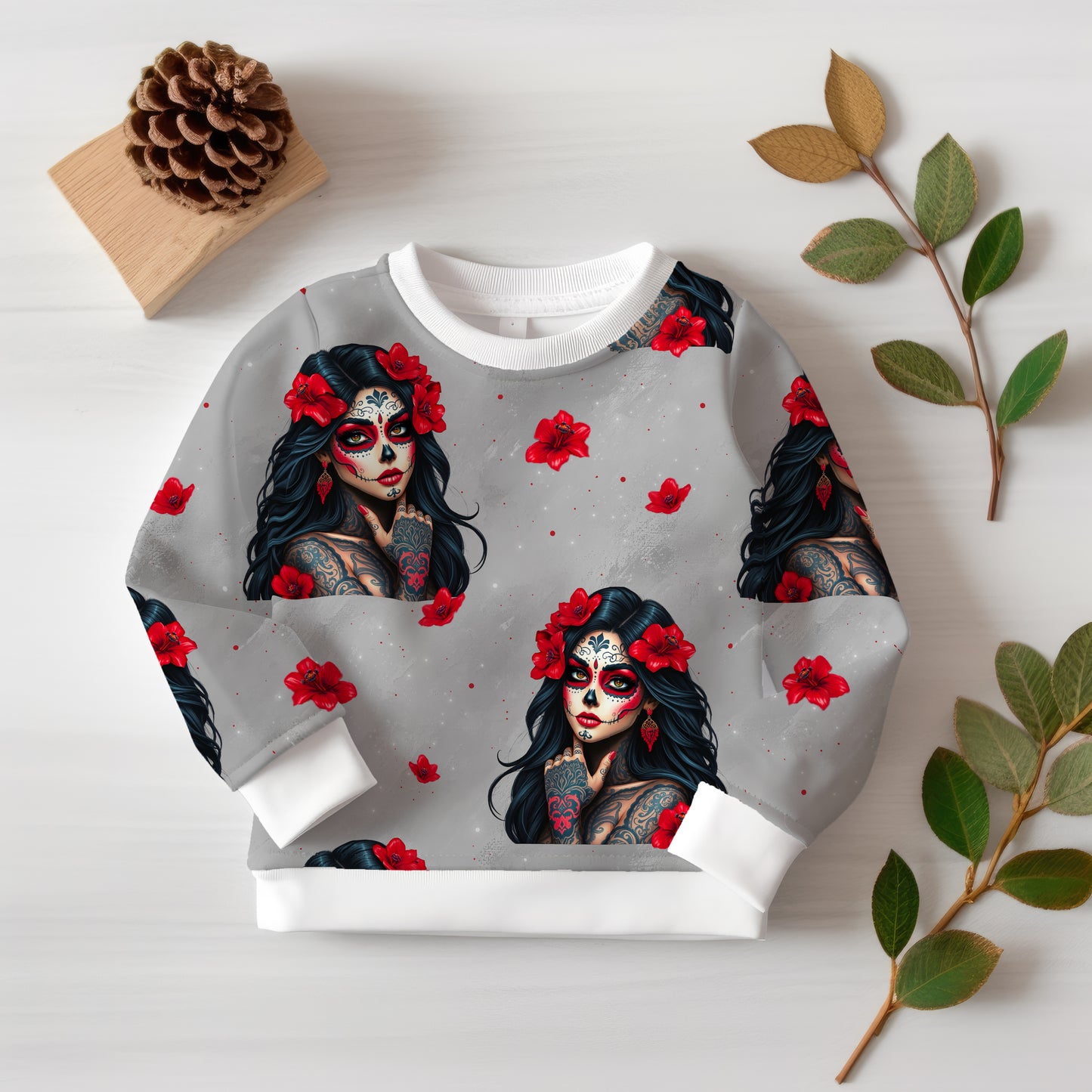 Stoffe Meterware "la Catrina" grau - Jersey oder French Terry