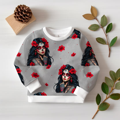 Stoffe Meterware "la Catrina" grau - Jersey oder French Terry