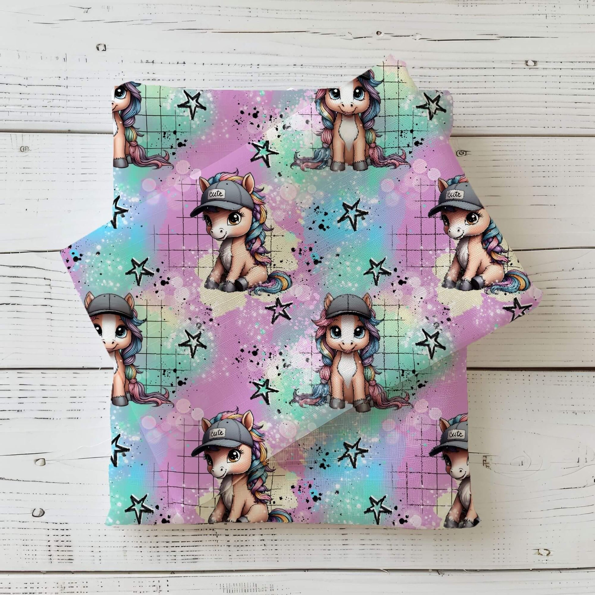 Jersey/French Terry Pony Stoff – buntes Graffiti Hintergrunddesign