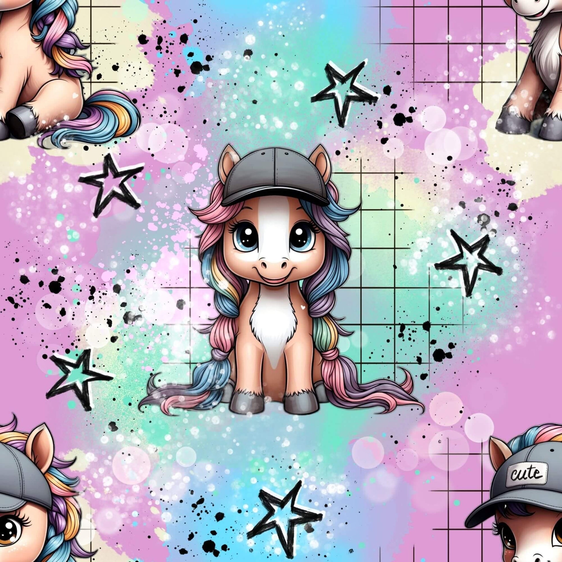 Urban Pony Style Stoff – Pony mit Cap & Regenbogenmähne